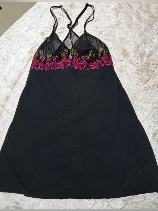 Cacique Other - Cacique Black Mesh Slip Dress with Pink & Yellow Floral Embroidery 18/20